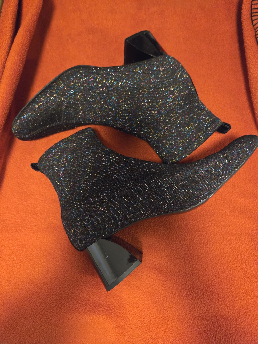Zara Black Glitter Ankle Booties with Multicolor Sparkle Cuban Heels